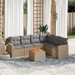 Maison exclusive - salon de jardin avec coussins 7pcs mélange beige résine tress