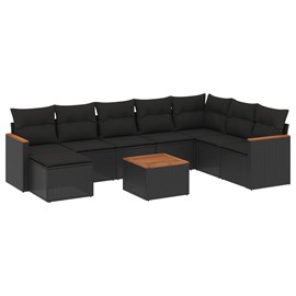 Maison exclusive - salon de jardin 9 pcs avec coussins noir résine tressée