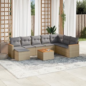 Maison exclusive - salon de jardin avec coussins 9pcs mélange beige résine tress
