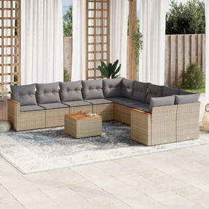 Maison exclusive - salon de jardin et coussins 11 pcs mélange beige résine tress