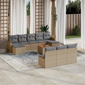 Maison exclusive - salon de jardin et coussins 11 pcs mélange beige résine tress