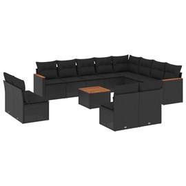 Maison exclusive - salon de jardin avec coussins 13 pcs noir résine tressée