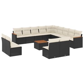Maison exclusive - salon de jardin avec coussins 14 pcs noir résine tressée