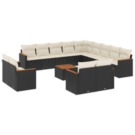 Maison exclusive - salon de jardin avec coussins 14 pcs noir résine tressée