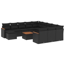 Maison exclusive - salon de jardin avec coussins 13 pcs noir résine tressée