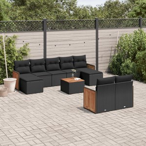 Maison exclusive - salon de jardin 10 pcs avec coussins noir résine tressée