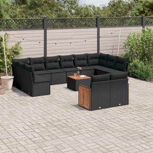 Maison exclusive - salon de jardin avec coussins 13 pcs noir résine tressée