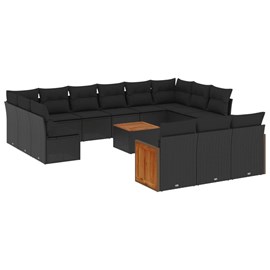 Maison exclusive - salon de jardin avec coussins 14 pcs noir résine tressée