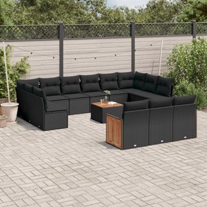 Maison exclusive - salon de jardin avec coussins 14 pcs noir résine tressée