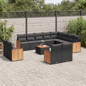 Maison exclusive - salon de jardin avec coussins 13 pcs noir résine tressée