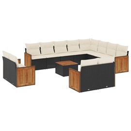 Maison exclusive - salon de jardin avec coussins 13 pcs noir résine tressée