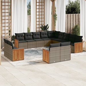 Maison exclusive - salon de jardin avec coussins 13 pcs gris résine tressée