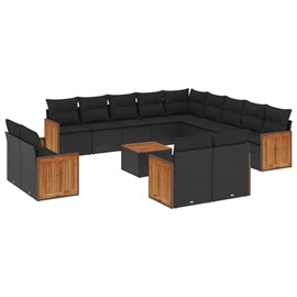Maison exclusive - salon de jardin avec coussins 14 pcs noir résine tressée