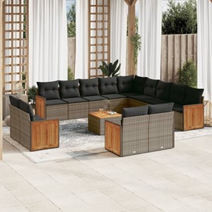 Maison exclusive - salon de jardin avec coussins 14 pcs gris résine tressée