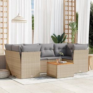 Maison exclusive - salon de jardin avec coussins 7pcs mélange beige résine tress
