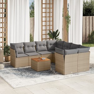 Maison exclusive - salon de jardin avec coussins 9pcs mélange beige résine tress