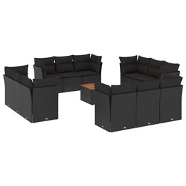 Maison exclusive - salon de jardin avec coussins 13 pcs noir résine tressée