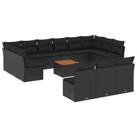 Maison exclusive - salon de jardin avec coussins 14 pcs noir résine tressée