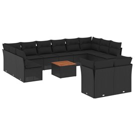 Maison exclusive - salon de jardin avec coussins 13 pcs noir résine tressée