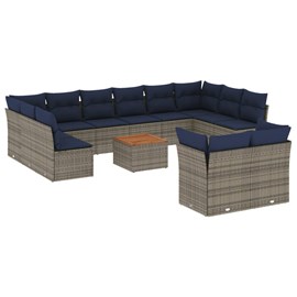 Maison exclusive - salon de jardin avec coussins 13 pcs gris résine tressée