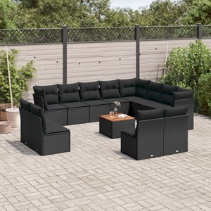 Maison exclusive - salon de jardin avec coussins 13 pcs noir résine tressée