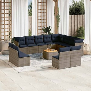 Maison exclusive - salon de jardin avec coussins 13 pcs gris résine tressée