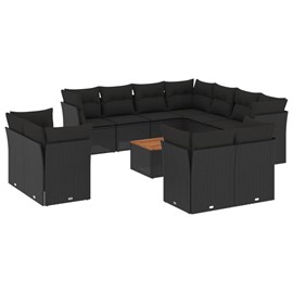 Maison exclusive - salon de jardin 12 pcs avec coussins noir résine tressée