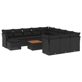 Maison exclusive - salon de jardin avec coussins 13 pcs noir résine tressée
