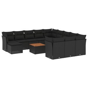 Maison exclusive - salon de jardin avec coussins 13 pcs noir résine tressée