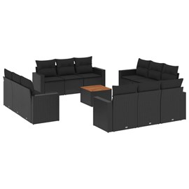Maison exclusive - salon de jardin avec coussins 13 pcs noir résine tressée