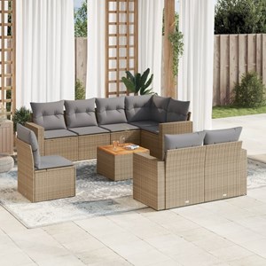 Maison exclusive - salon de jardin avec coussins 9pcs mélange beige résine tress