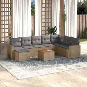 Maison exclusive - salon de jardin avec coussins 9pcs mélange beige résine tress