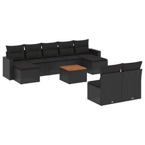 Maison exclusive - salon de jardin 10 pcs avec coussins noir résine tressée