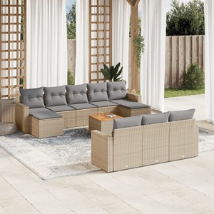 Maison exclusive - salon de jardin et coussins 11 pcs mélange beige résine tress