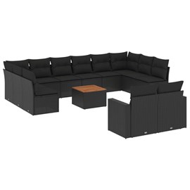 Maison exclusive - salon de jardin avec coussins 13 pcs noir résine tressée