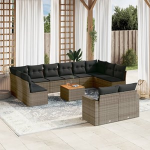 Maison exclusive - salon de jardin avec coussins 13 pcs gris résine tressée