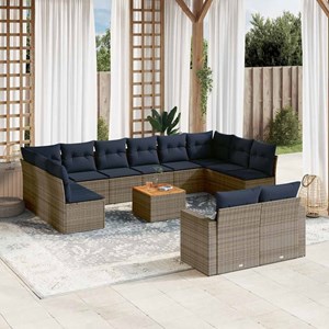 Maison exclusive - salon de jardin avec coussins 13 pcs gris résine tressée
