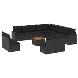 Maison exclusive - salon de jardin avec coussins 14 pcs noir résine tressée