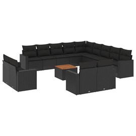 Maison exclusive - salon de jardin avec coussins 14 pcs noir résine tressée