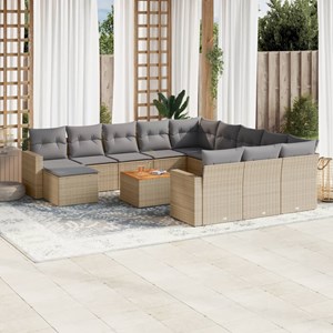 Maison exclusive - salon de jardin et coussins 13 pcs mélange beige résine tress