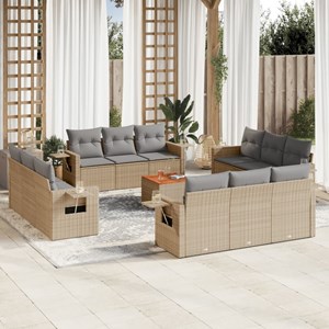 Maison exclusive - salon de jardin et coussins 13 pcs mélange beige résine tress