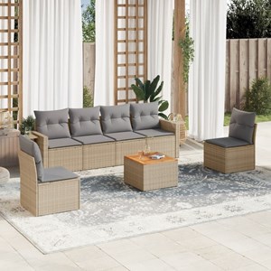 Maison exclusive - salon de jardin avec coussins 7pcs mélange beige résine tress