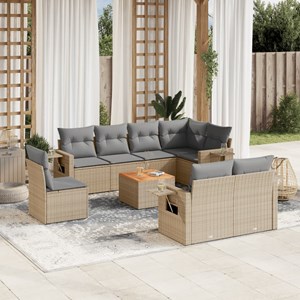 Maison exclusive - salon de jardin avec coussins 9pcs mélange beige résine tress