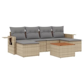 Maison exclusive - salon de jardin avec coussins 7pcs mélange beige résine tress