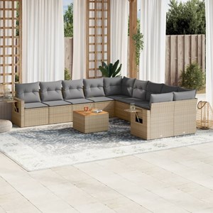 Maison exclusive - salon de jardin et coussins 11 pcs mélange beige résine tress