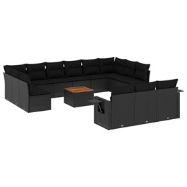 Maison exclusive - salon de jardin avec coussins 14 pcs noir résine tressée