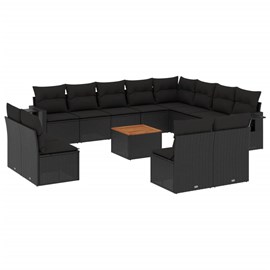 Maison exclusive - salon de jardin avec coussins 13 pcs noir résine tressée