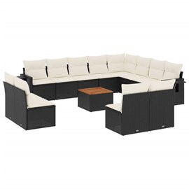 Maison exclusive - salon de jardin avec coussins 13 pcs noir résine tressée