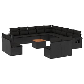 Maison exclusive - salon de jardin avec coussins 14 pcs noir résine tressée