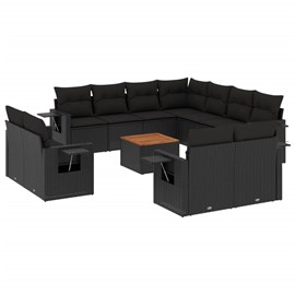 Maison exclusive - salon de jardin 12 pcs avec coussins noir résine tressée